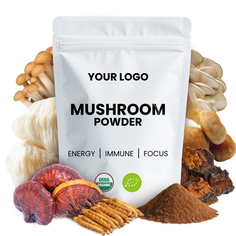 5 in 1 Organic Reishi, Chaga, Cordyceps, Lion's Mane, Turkey Tail  Mushroom Powder Blend for Immunity Boost