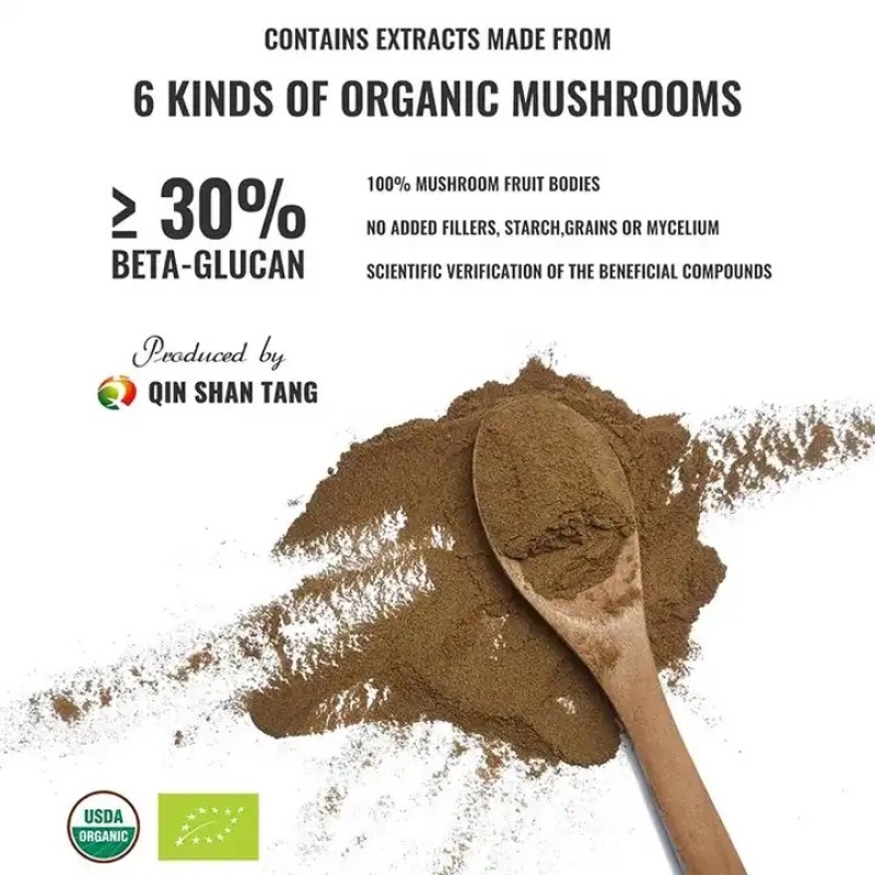 QINSHANTANG Private Label Eu Certified Organic Functional Energy Mushroom Powder Blend with L-theanine