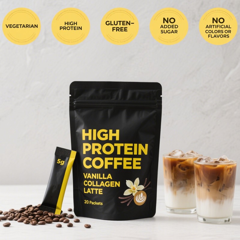 Low MOQ Easy Single Serve Instant Mushroom Protein Coffee Sticks Sachet for Brain Boost Muscle Recovery