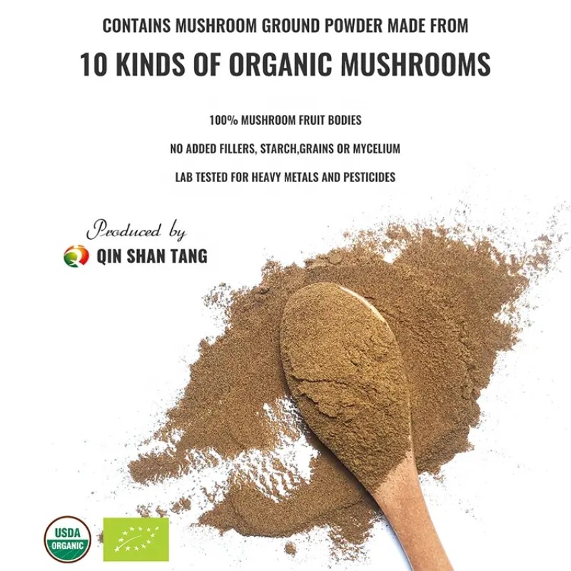 5 in 1 Organic Reishi, Chaga, Cordyceps, Lion's Mane, Turkey Tail  Mushroom Powder Blend for Immunity Boost