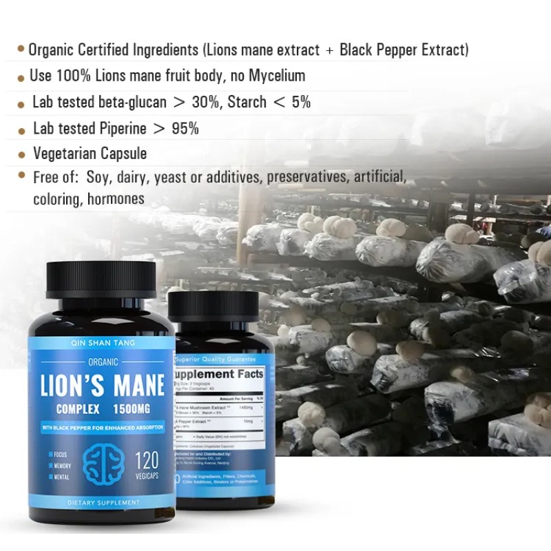 Qinshantang Wholesale Private Label White Labeling 90 Lions Mane Plant Based Capsules Capsules 500mg