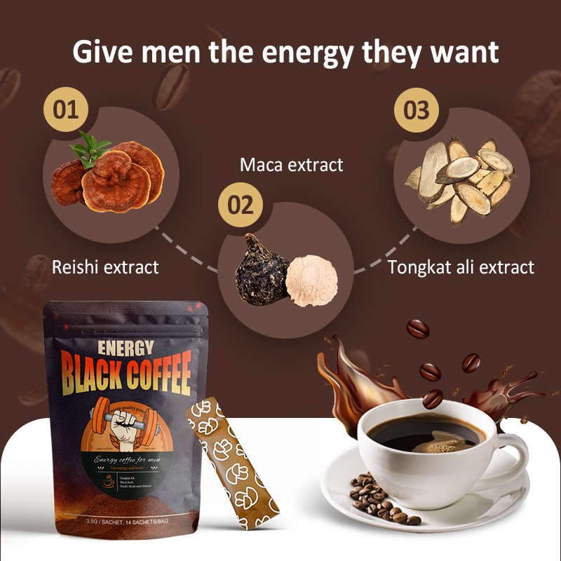 Man Power Energy Instant Coffee Infused with Ganoderma Reishi Mushroom Bitter Taste Packaged in Bag