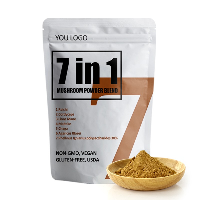 AMULYN Private Label 7 in 1 Mix Mushroom Complex Powder Organic  Cordyceps Reishi Lions Mane Mushroom Extract Blend Powder