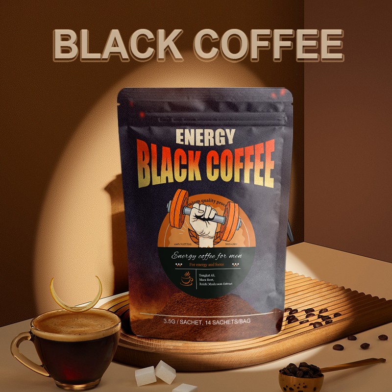 AMULYN Instant Coffee with Energy Boosting Ganoderma Reishi Mushroom Tongkat Ali Maca Root Extract Bitter Taste Bag Packaging