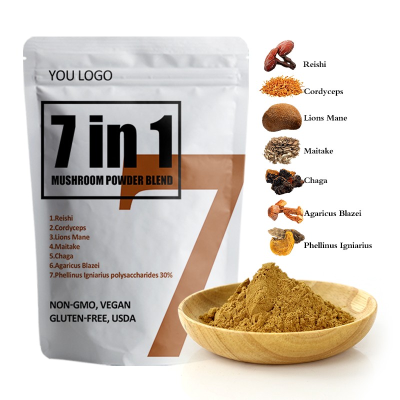 AMULYN Private Label 7 in 1 Mix Mushroom Complex Powder Organic  Cordyceps Reishi Lions Mane Mushroom Extract Blend Powder