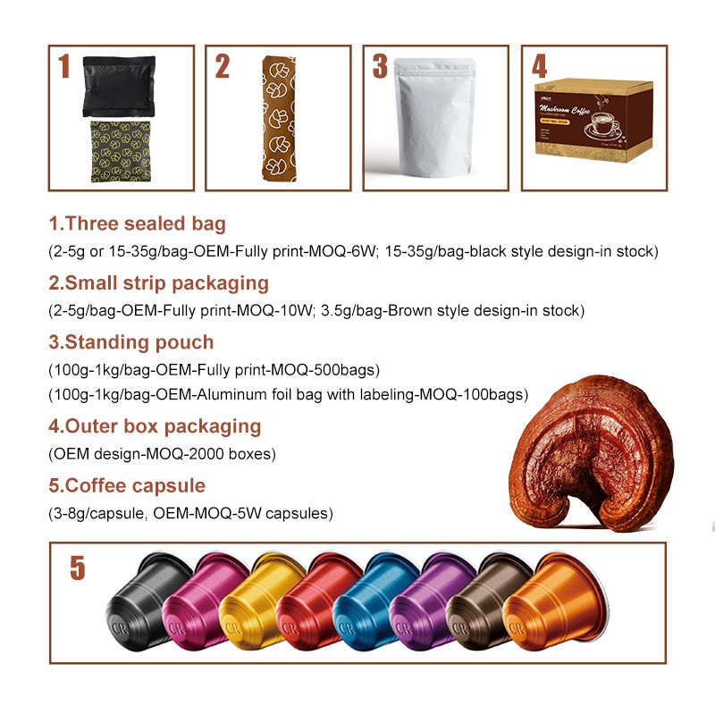 AMULYN Customized Flavored Ganoderma Reishi Instant Coffee Bitter Taste Slimming Feature