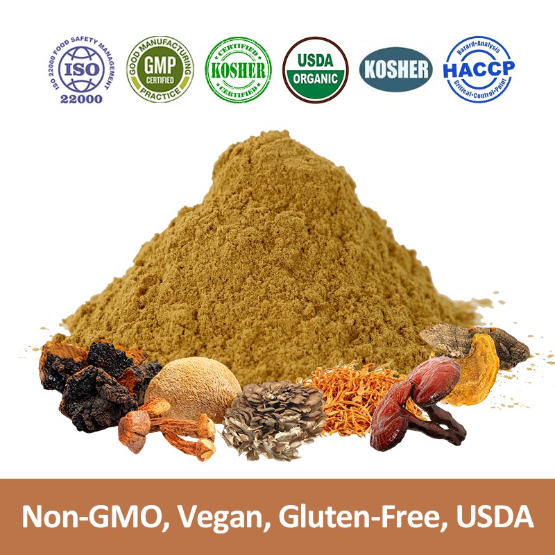 AMULYN Private Label 7 in 1 Mix Mushroom Complex Powder Organic  Cordyceps Reishi Lions Mane Mushroom Extract Blend Powder