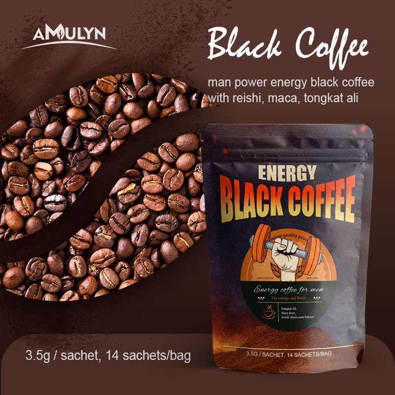 Men's Instant Energy Coffee Powder with Tongkat Ali & Maca Bitter Taste Packaged in a Bag