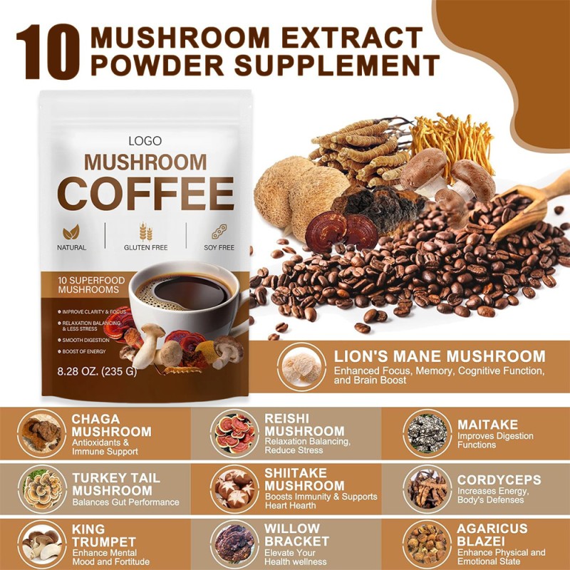 Mushroom Coffee Powder Factory - OEM Reishi Lion's Mane Brain