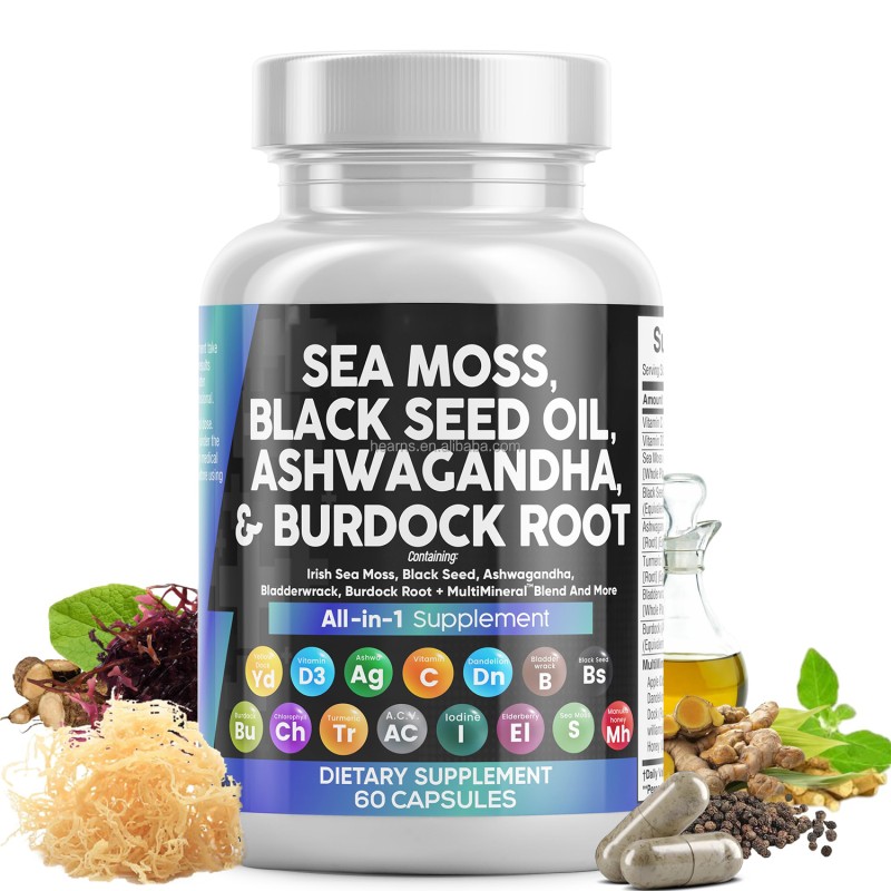Sea Moss Capsules Factory - OEM Shilajit Bladderwrack Burdock Root
