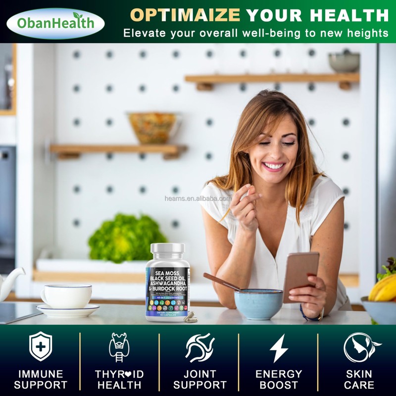 Sea Moss Capsules Factory - OEM Shilajit Bladderwrack Burdock Root