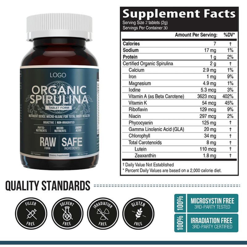 Spirulina Tablets Supplier - OEM Herbal Extract Powder Form