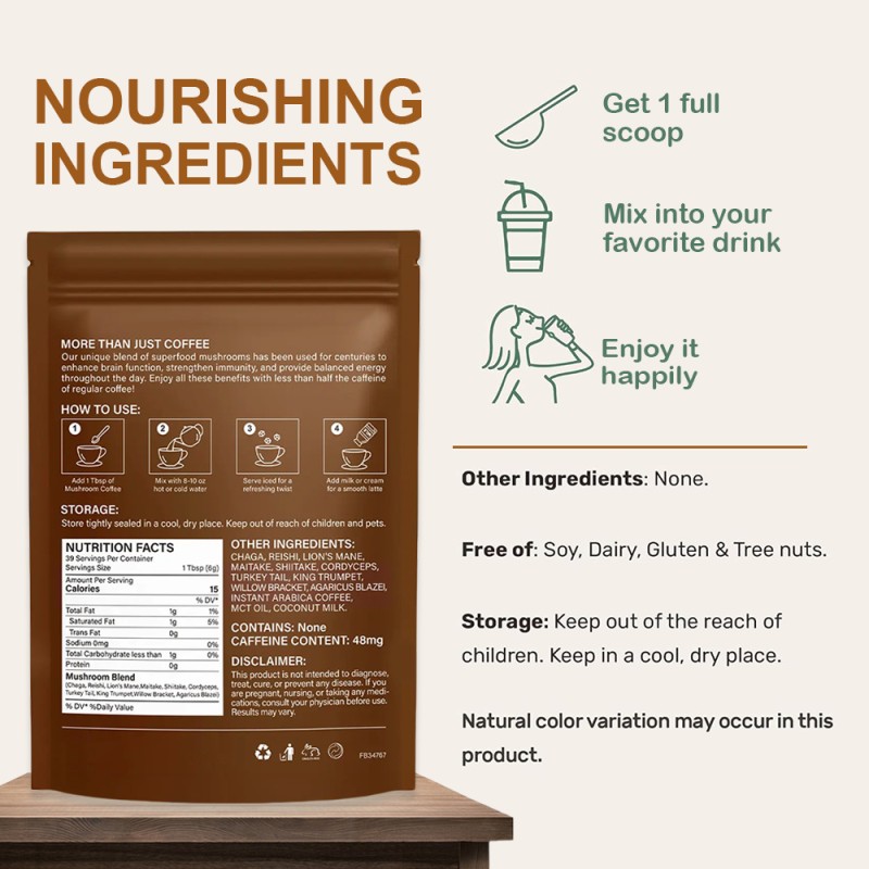 Mushroom Coffee Powder Factory - OEM Reishi Lion's Mane Brain