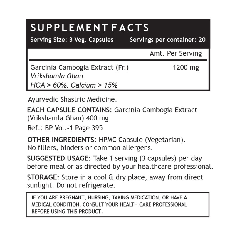 Garcinia Cambogia Extract - 60% HCA Vegetarian Capsules