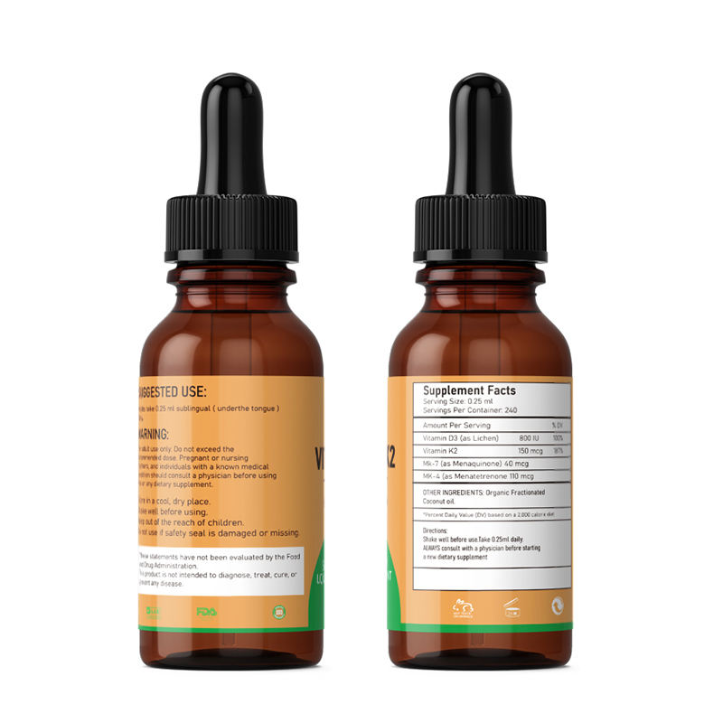 Vitamin D3 K2 Drops - Organic Bone Support Supplement