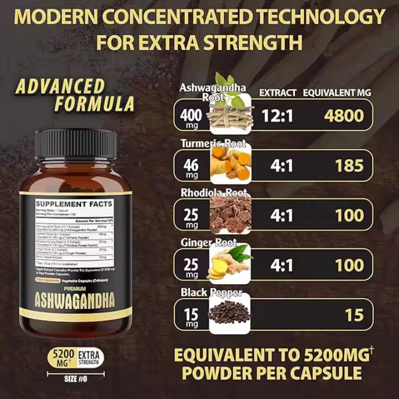 Ashwagandha Capsules - Root Extract Herbal Supplement