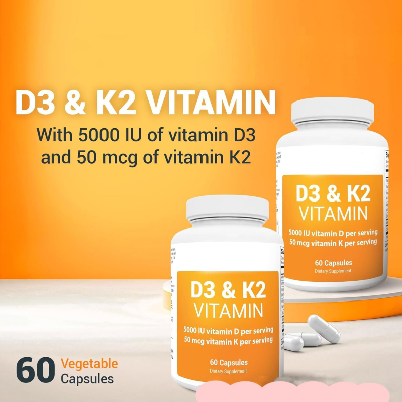 Vitamin D3 K2 Capsules - Vegan Bone Heart Supplement