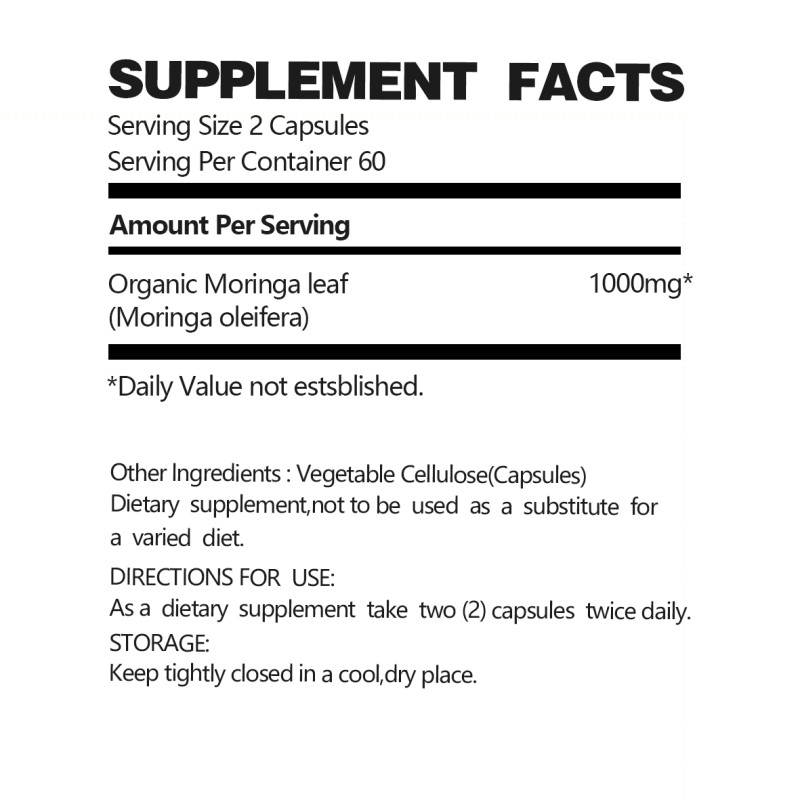 Moringa Leaf Capsules - Organic Extract Supplement