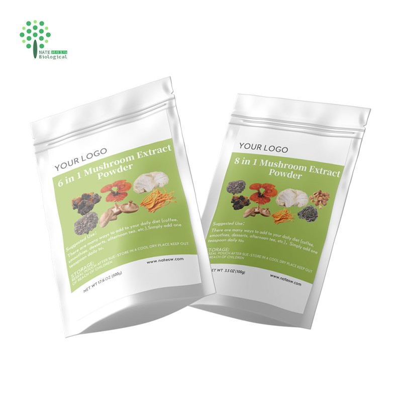 Customized Private Label Organic 8 in 1 Instant Mushroom Blend Powder 100G 3.5 OZ BAG
