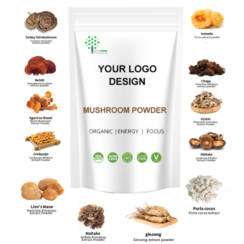 EU&USDA Organic Blend Lions Mane Cordyceps Shiitake Maitake Reishi Chaga Mushroom Extract Powder