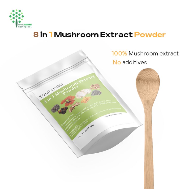 Customized Private Label Organic 8 in 1 Instant Mushroom Blend Powder 100G 3.5 OZ BAG