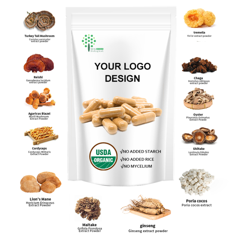 EU&USDA Organic Blend Lions Mane Cordyceps Shiitake Maitake Reishi Chaga Mushroom Extract Powder