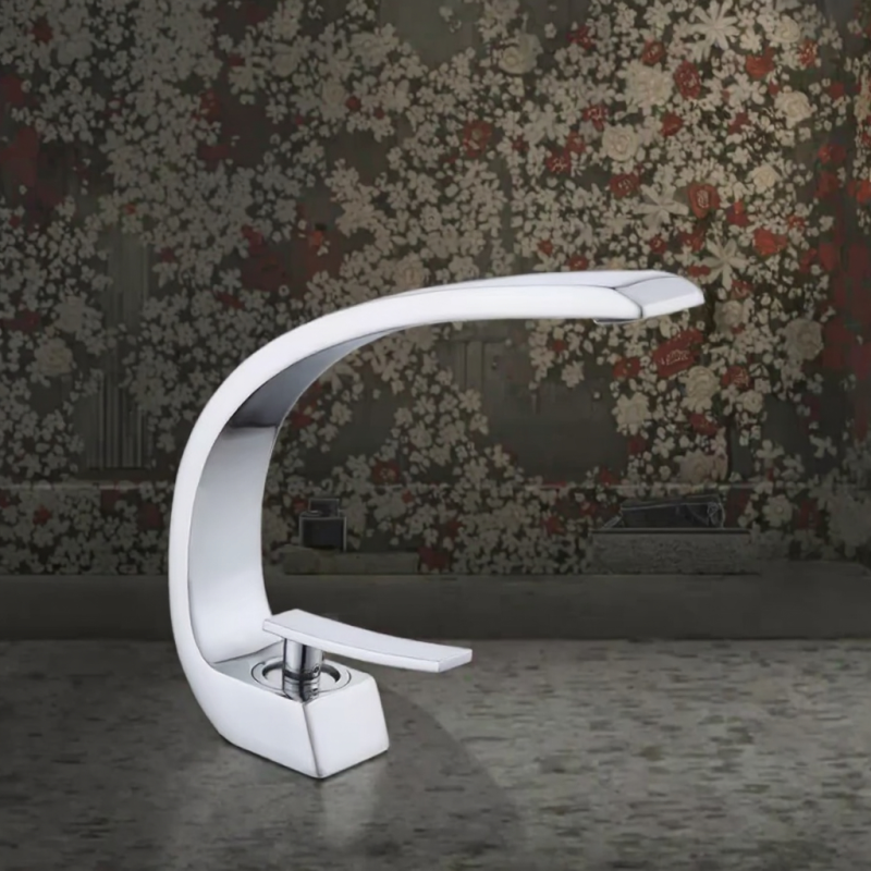 Basin Faucet Manufacturer - Golden Plated Copper C Shape Waterfall