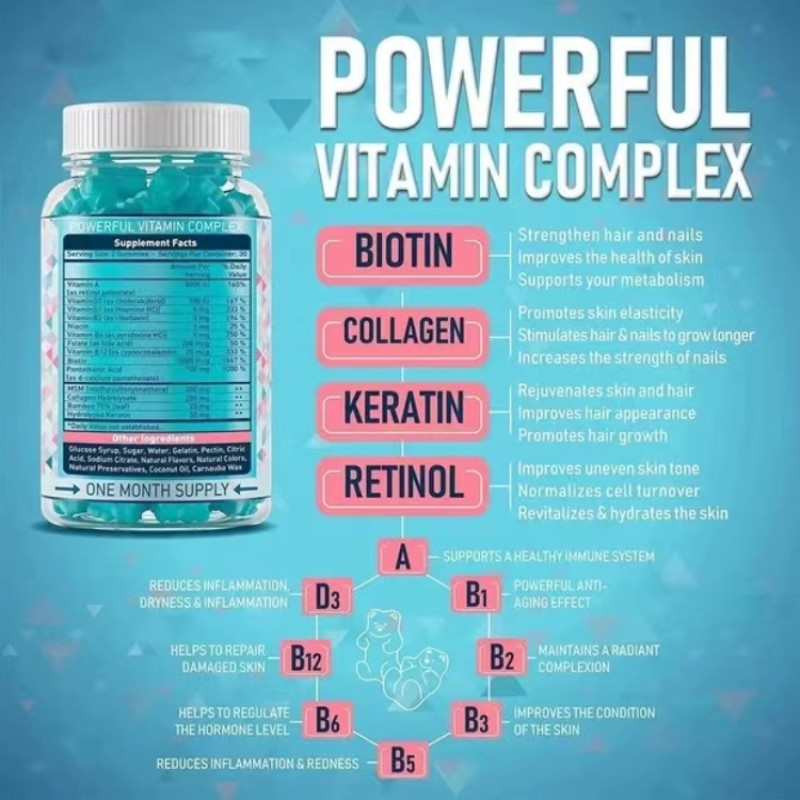 Private Label Biotin Collagen Keratin Vitamin for Hair Skin and Nails Biotin Capsule Pills Supplement Biotin Gummies