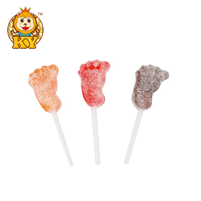Foot-Shaped Lollipops Factory - Manufacturer's Hard Sour Powder in Fruit Boxes