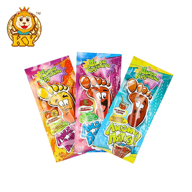 Foot-Shaped Lollipops Factory - Manufacturer's Hard Sour Powder in Fruit Boxes