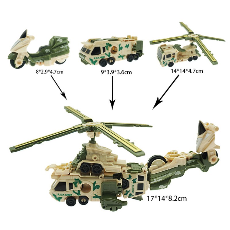 Combined Combat Helicopter Factory - 3 Cars Deformed Education Toys