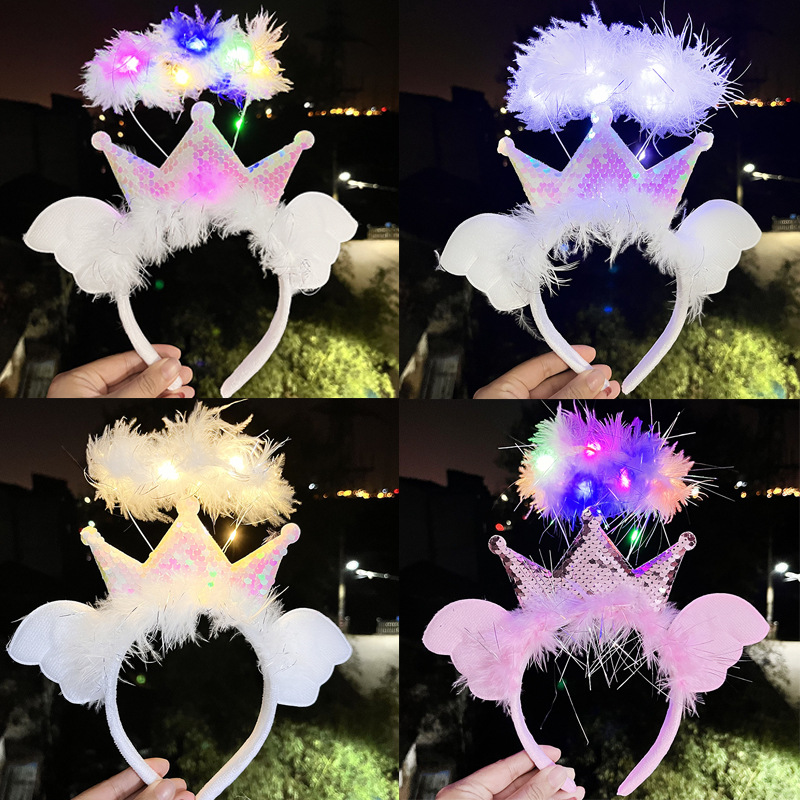Glowing Crown Supplier - Cross-border Angel Headband Feather Wings