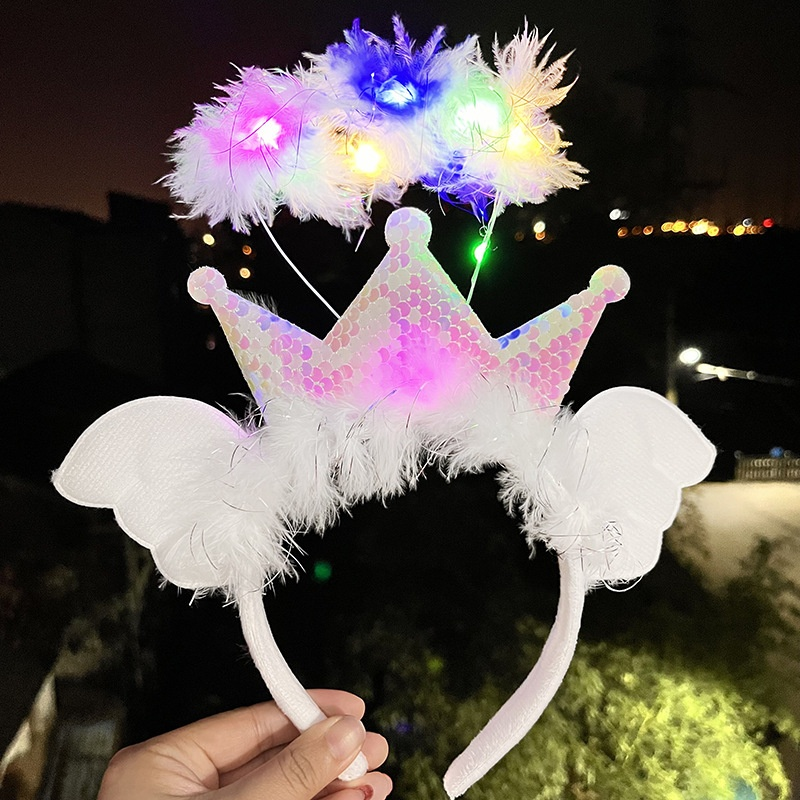 Glowing Crown Supplier - Cross-border Angel Headband Feather Wings