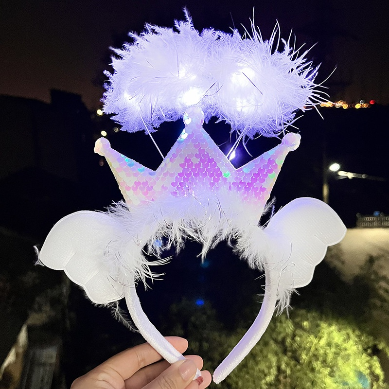 Glowing Crown Supplier - Cross-border Angel Headband Feather Wings