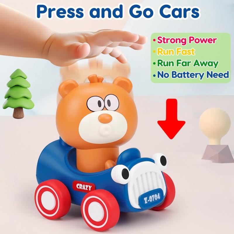 Press and Go Toy Cars Factory - Friction Animal Racing Baby Toys