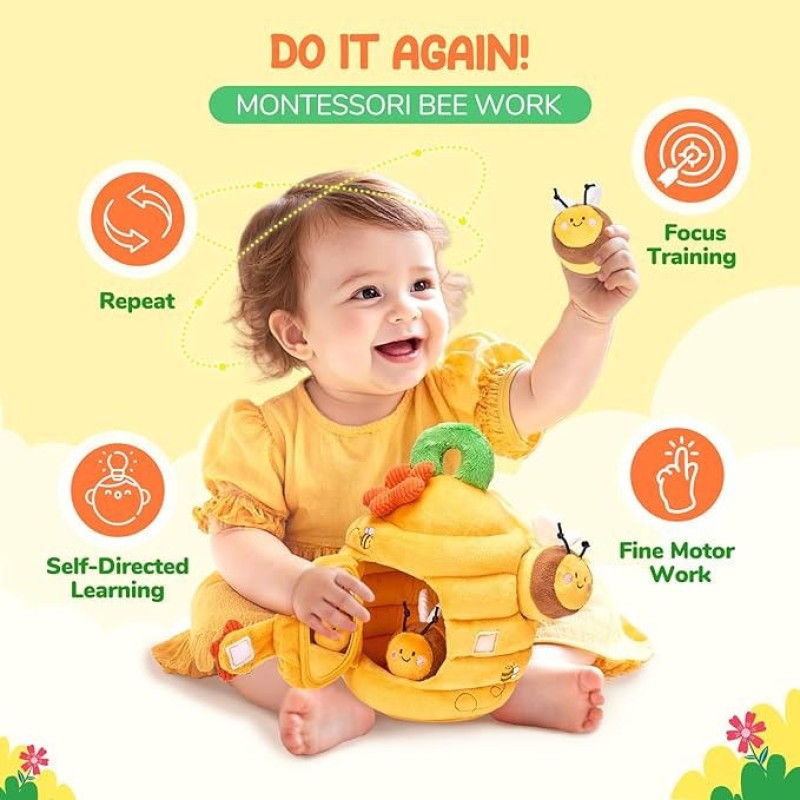 Baby Beehive Toys Supplier - 5 Sensory Bees Rattle Crinkle