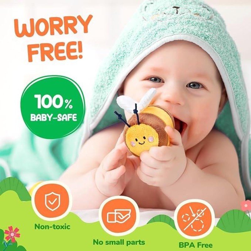 Baby Beehive Toys Supplier - 5 Sensory Bees Rattle Crinkle