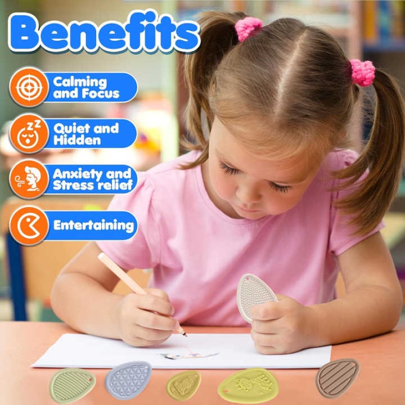 Fidget Sensory Stone Supplier - 6Pcs Silicone Textured Worry Stone