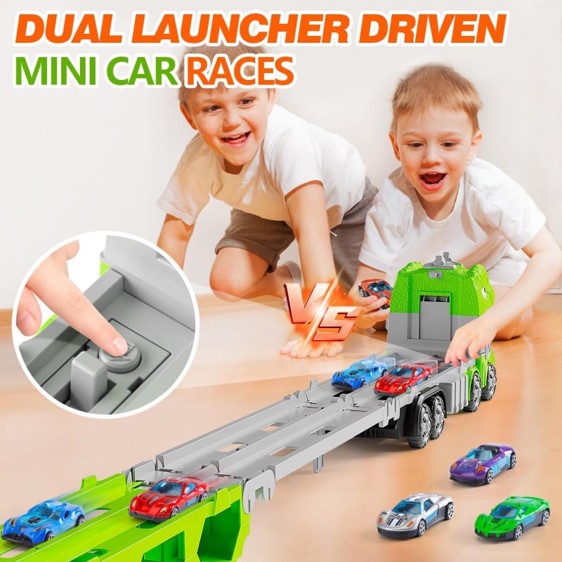 Dinosaur Truck Toys Factory - Pull Back Cars Track Learning Set