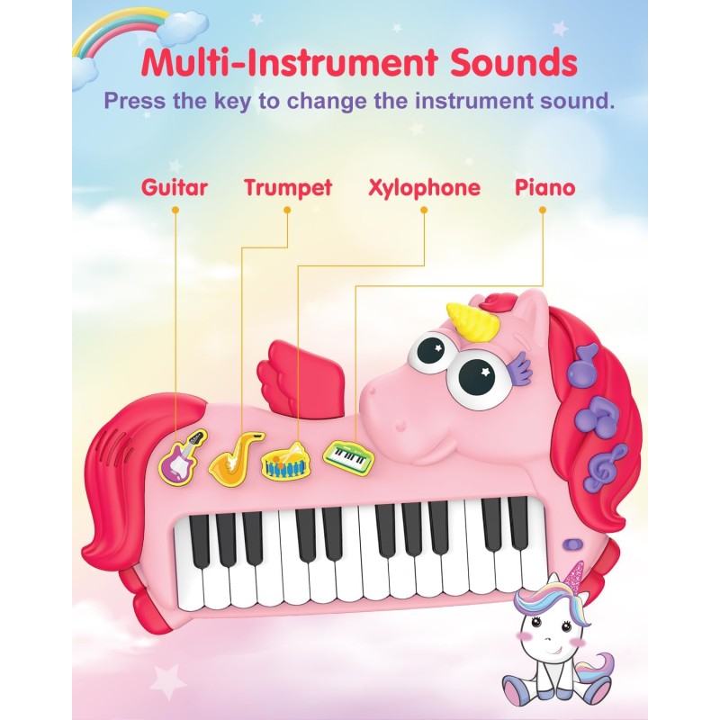 Unicorn Piano Toy Supplier - 24 Keys Keyboard Multifunctional Music