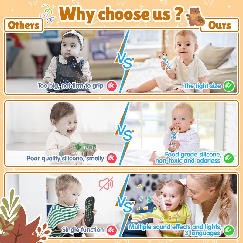 Baby Remote Control Toy Factory - Silicone Teether 3 Languages Lights