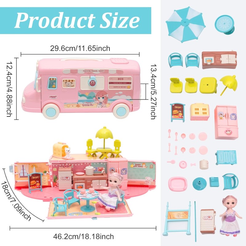 Doll House Play Set Factory - Indoor Touring Bus Pretend Cooking