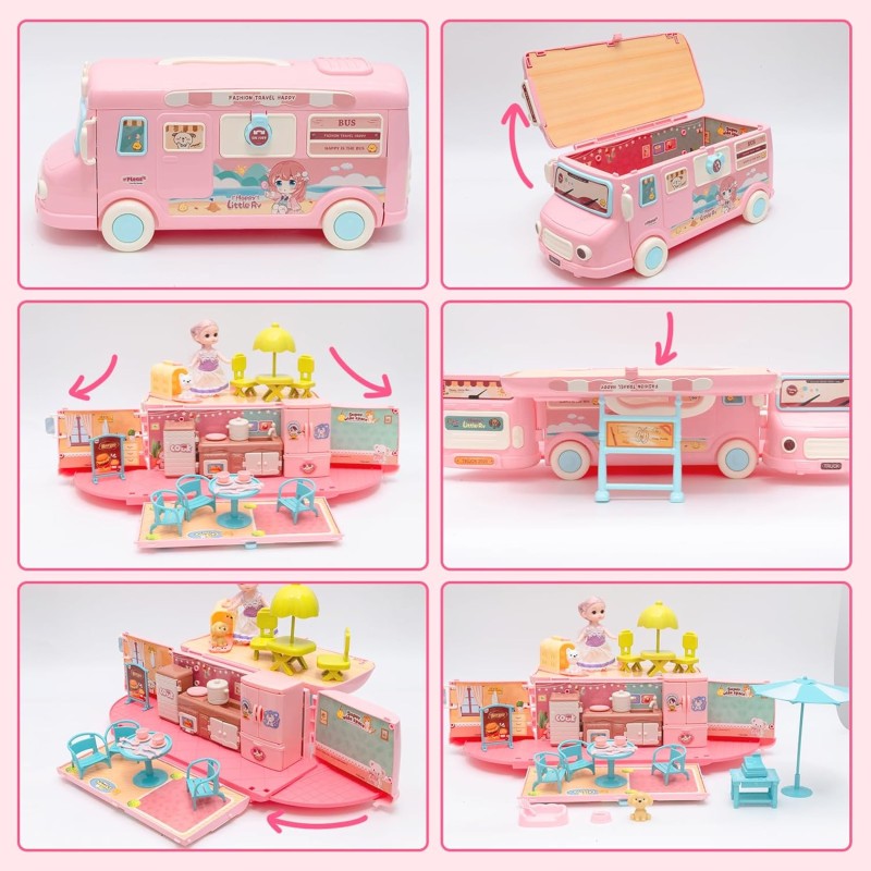 Doll House Play Set Factory - Indoor Touring Bus Pretend Cooking