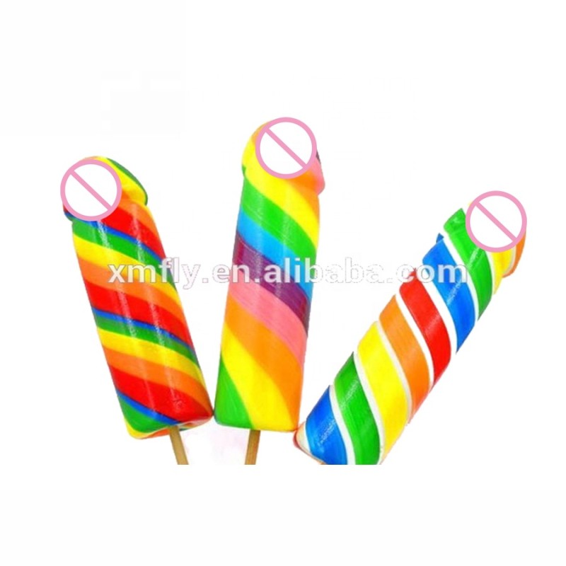 Hard Candy Manufacturer - Rainbow Cock Shape Lollipop