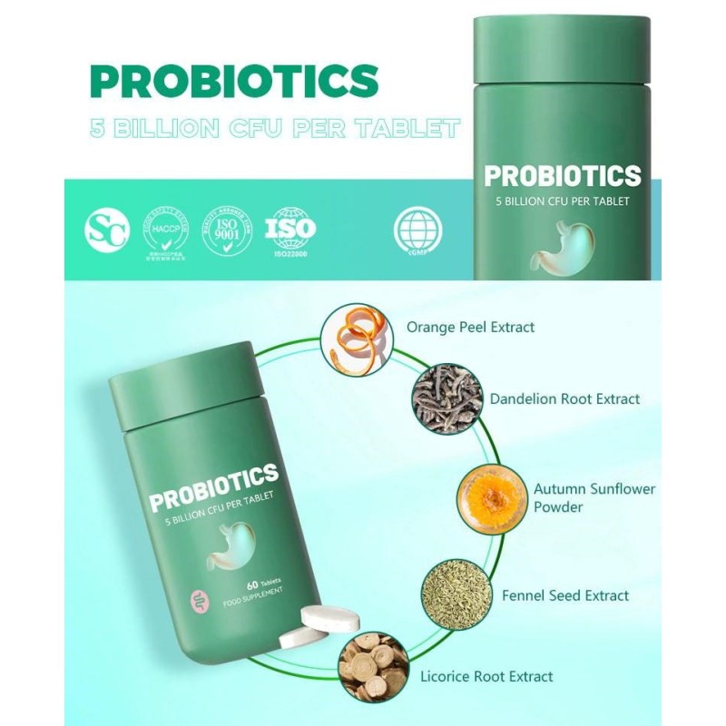 Factory Private Label Vegan Supplement Organic 5 Billion CFU Women Probiotics Tablets Support Digestion & Gut Health Enzyme
