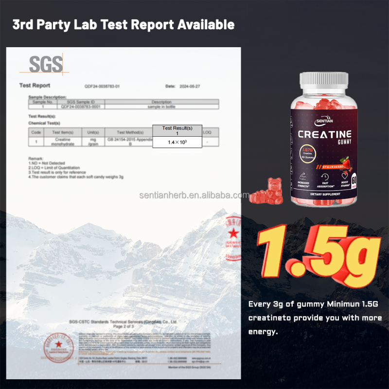 OEM Creatine Monohydrate Gummies Pre Workout Supplement Creatine Gummy for Adult Muscle Strength Energy Support Women