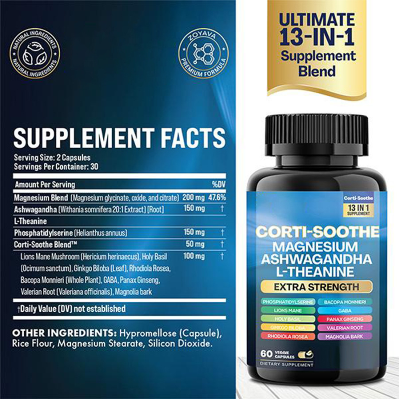 Magnesium Supplement 60 Capsules with L-Theanine Ashwagandha Phosphatidylserine Lions Mane Ginkgo Biloba