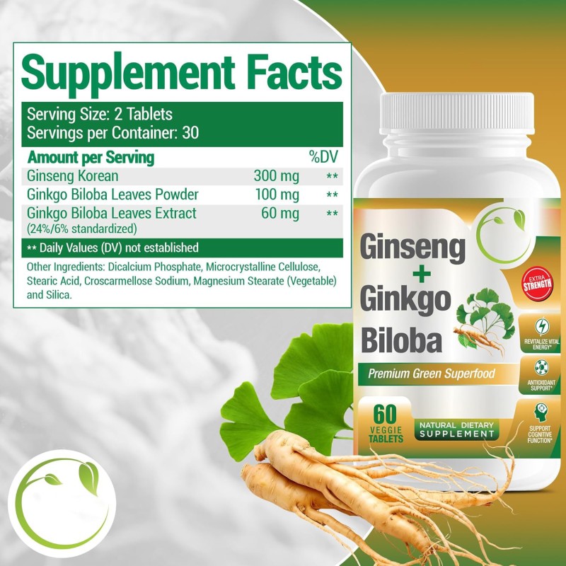 Wholesale OEM Pure Natural Ginseng Ginko Biloba Tablets Organic Ginkgo Biloba Leaves Extract Powder Supplement Pills