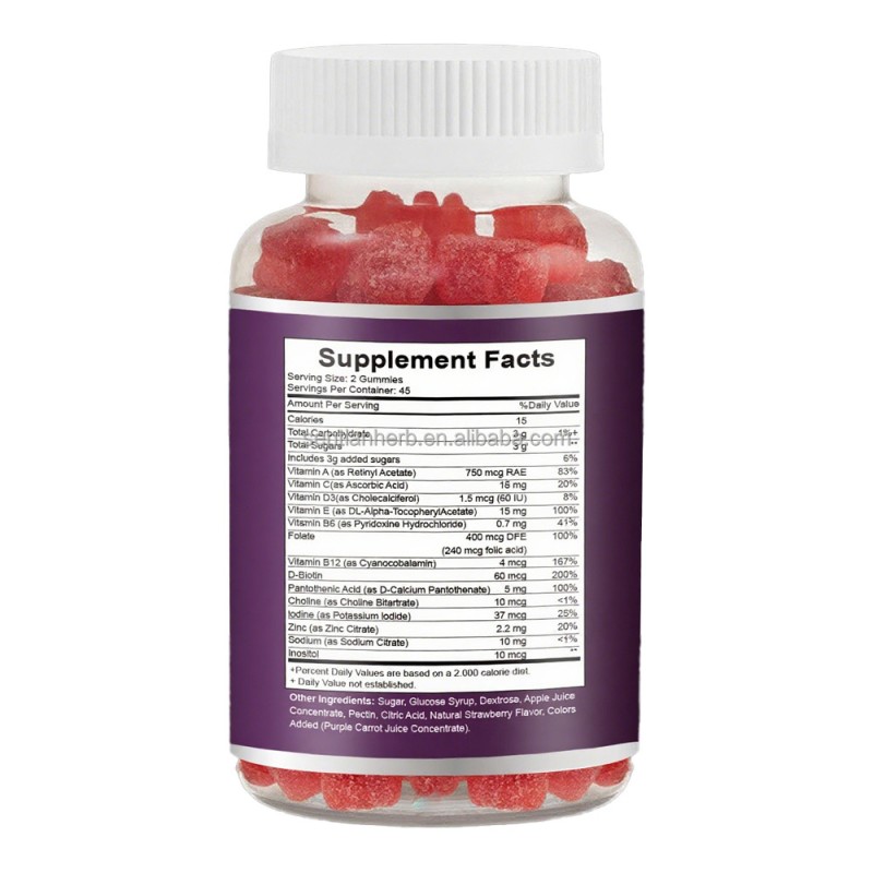 Dietary Supplement Private Label Vegan Multi Vitamin Gummy Vitamin A/B6/C/D/E Zinc Mineral Multivitamin Gummies