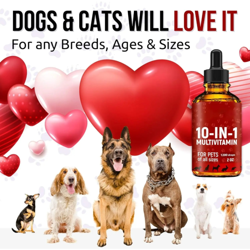 OEM 10 in 1 Cat & Dog Multivitamin Drops Liquid Cranberry Extract Pet Multivitamin Supplements Drops for Hip & Joint Health